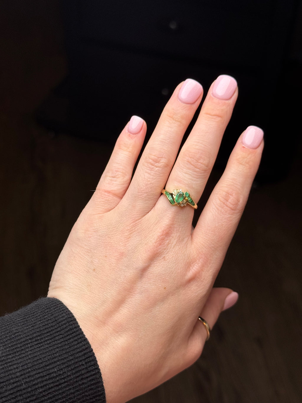 10K Gold Emerald & Diamond Ring – Size 7