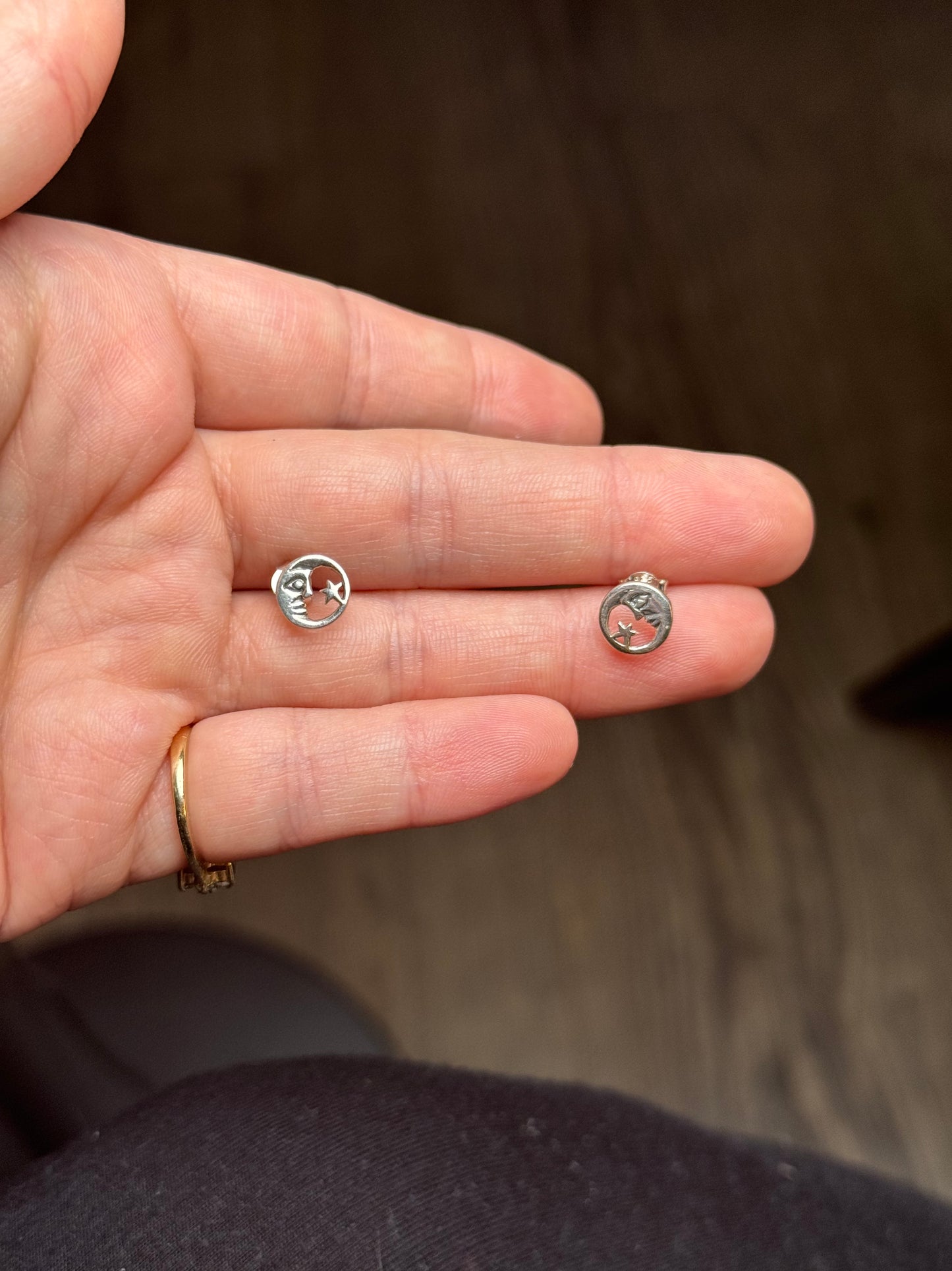 Sterling moon and star stud earrings