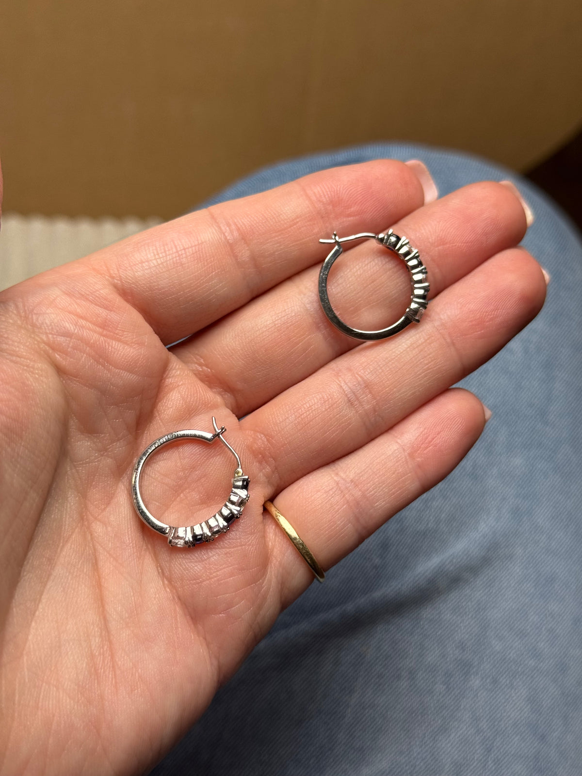 Sterling sapphire hoops - .75 inch