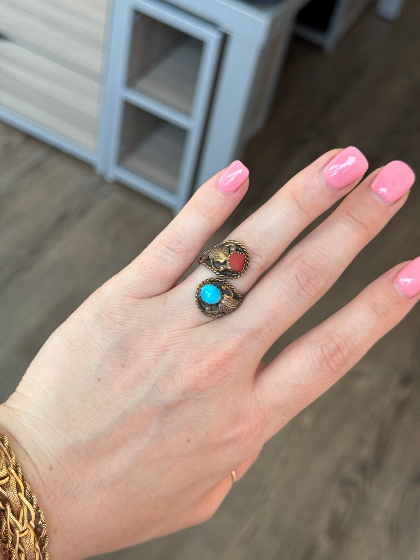 Sterling Gold Washed Ring - size 7.5 (flexible)