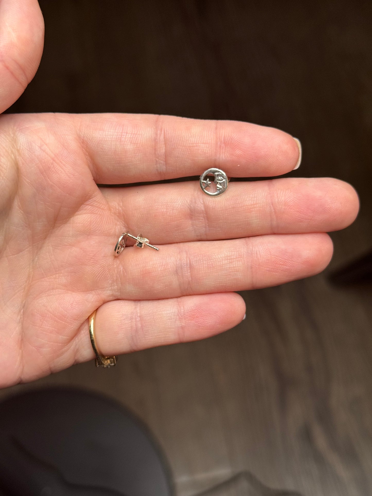 Sterling moon and star stud earrings