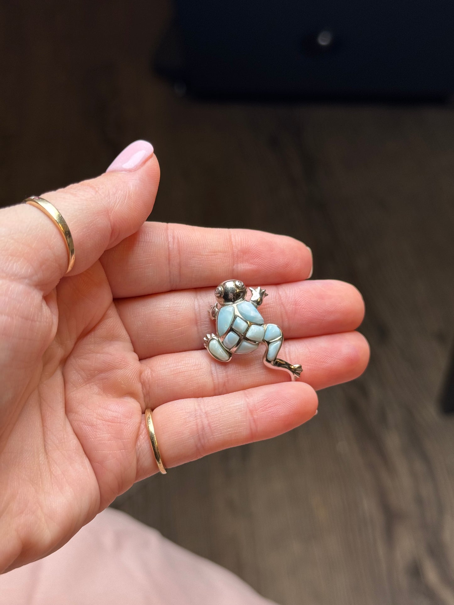 Sterling Larimar Frog Pendant