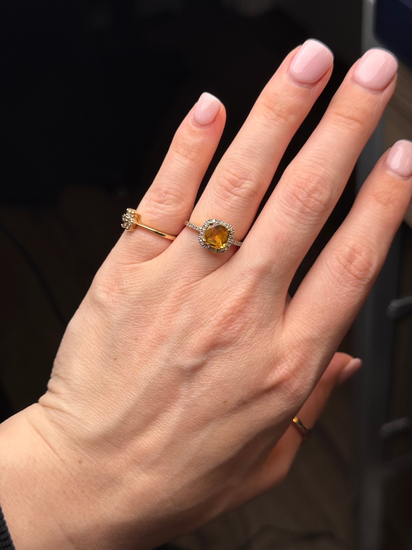 14k citrine diamond ring - size 6.75-7