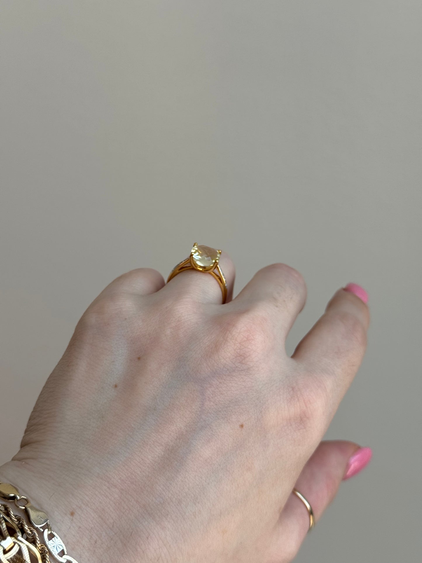 14k Citrine with Topaz sides ring - size 6.75