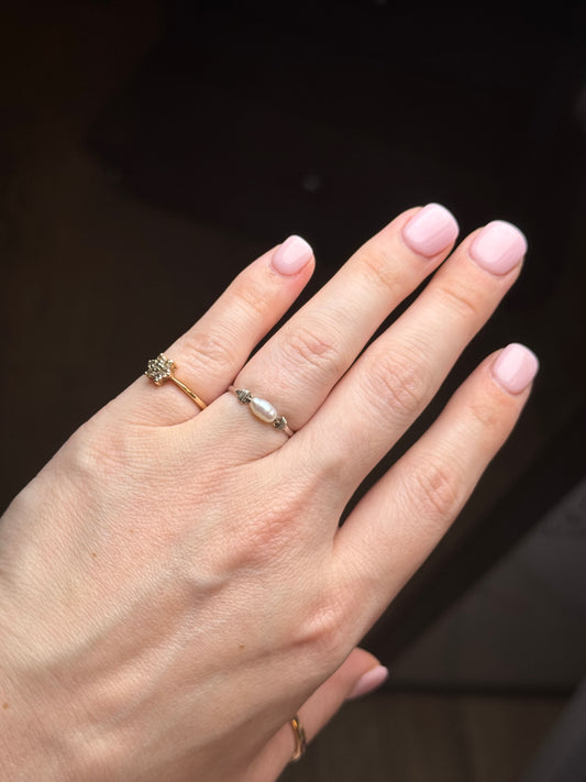 Sterling Pearl Ring - Size 6-6.25