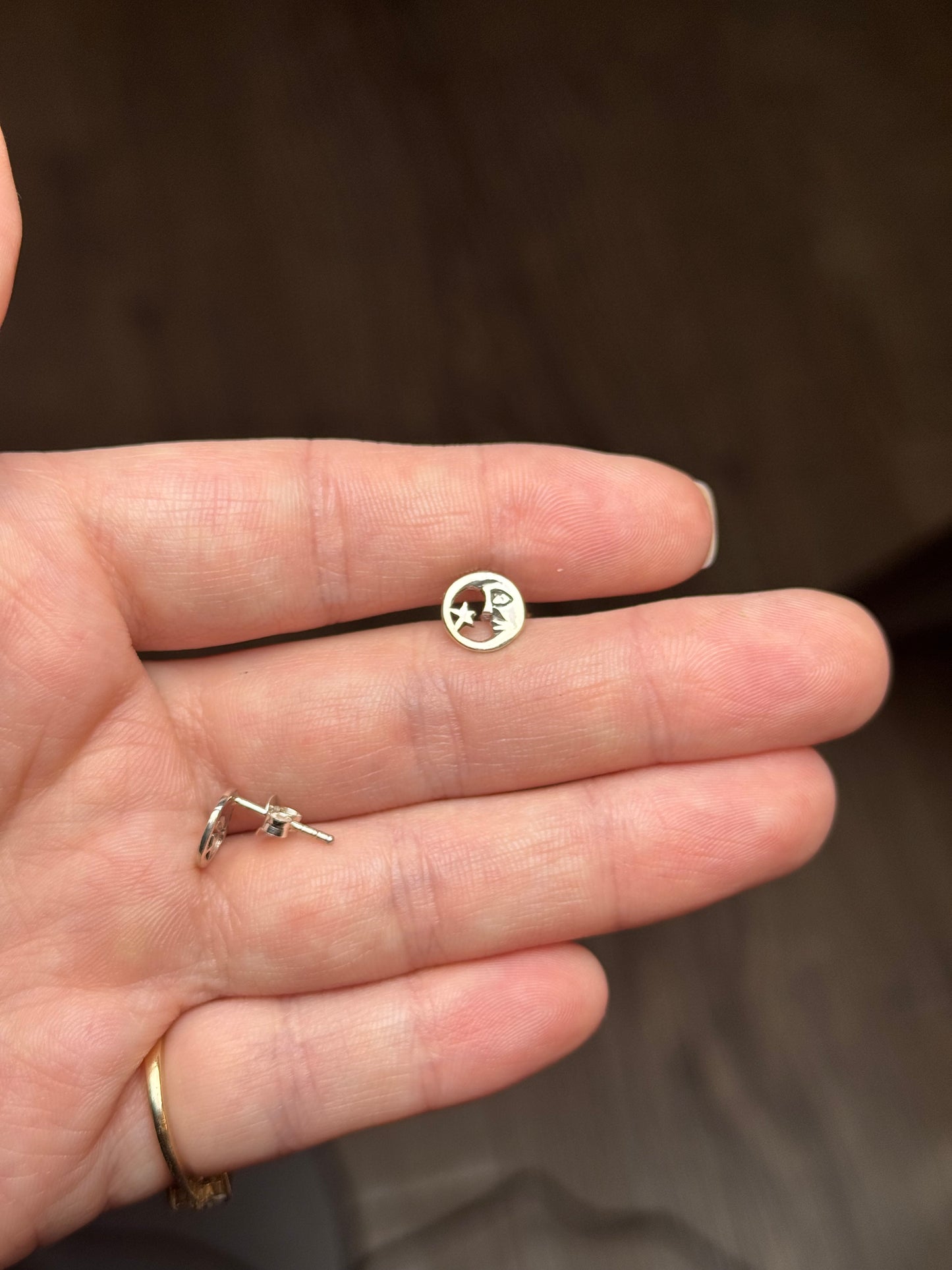 Sterling moon and star stud earrings