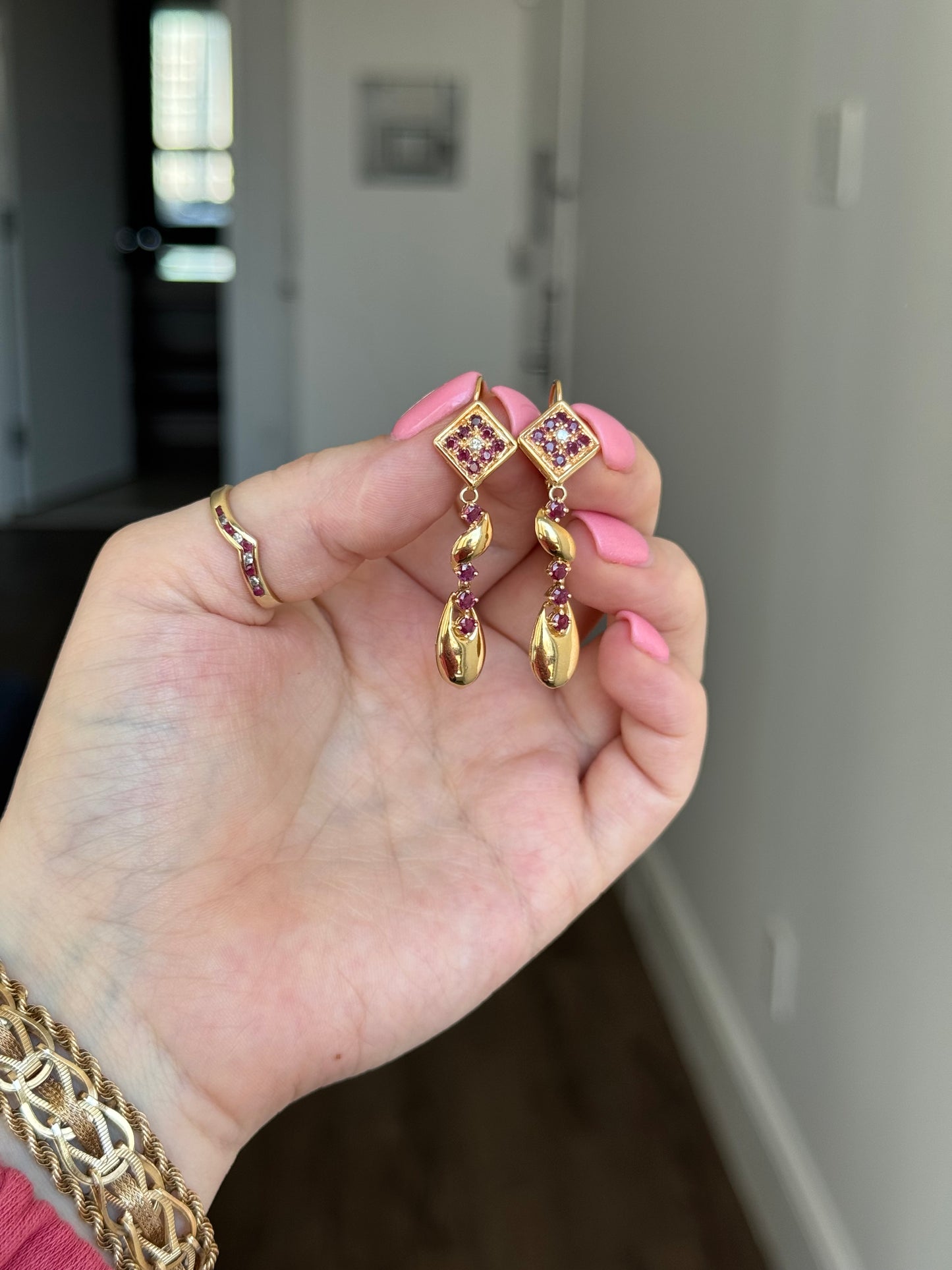 14k Ruby diamond earrings