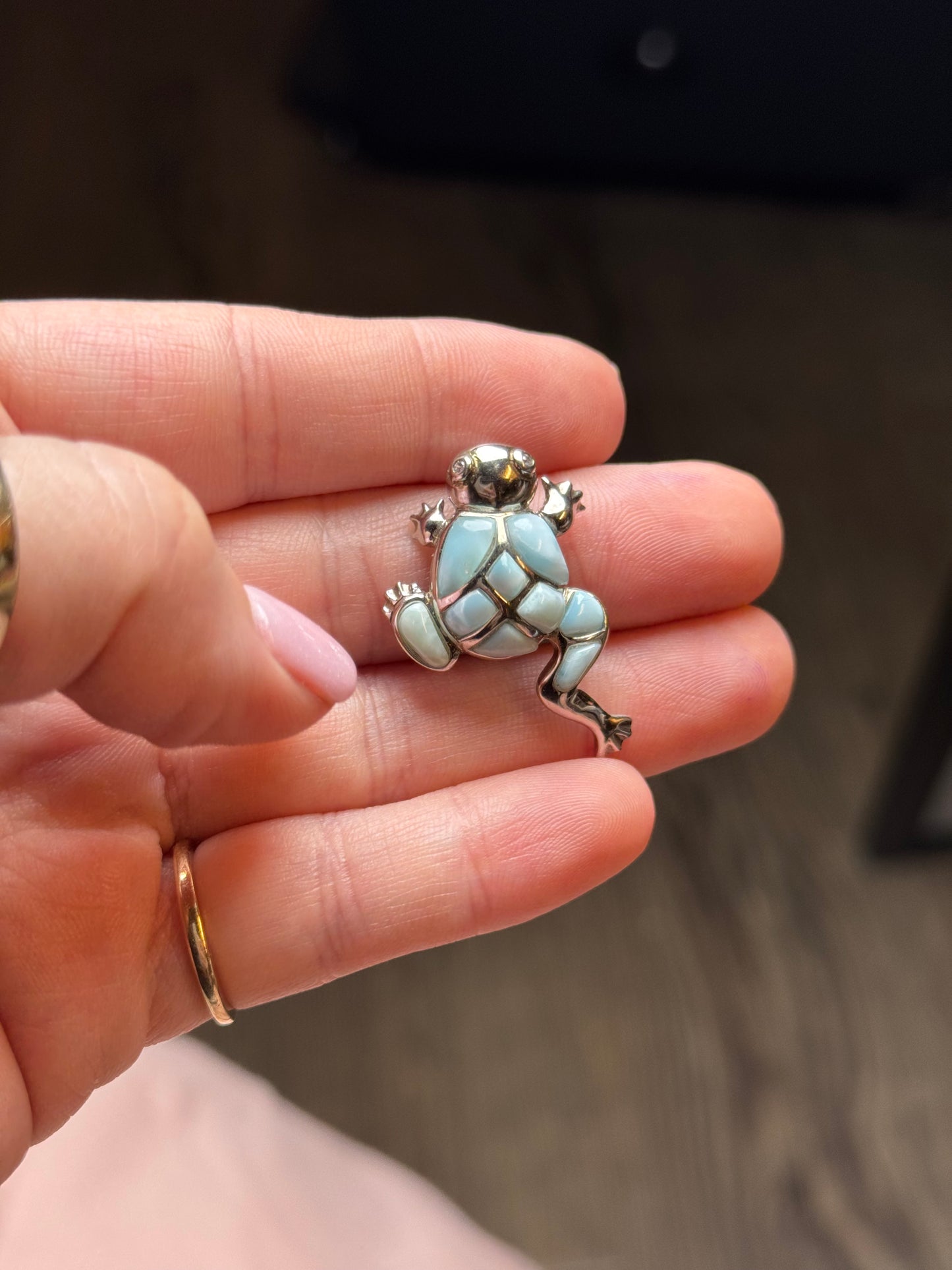 Sterling Larimar Frog Pendant