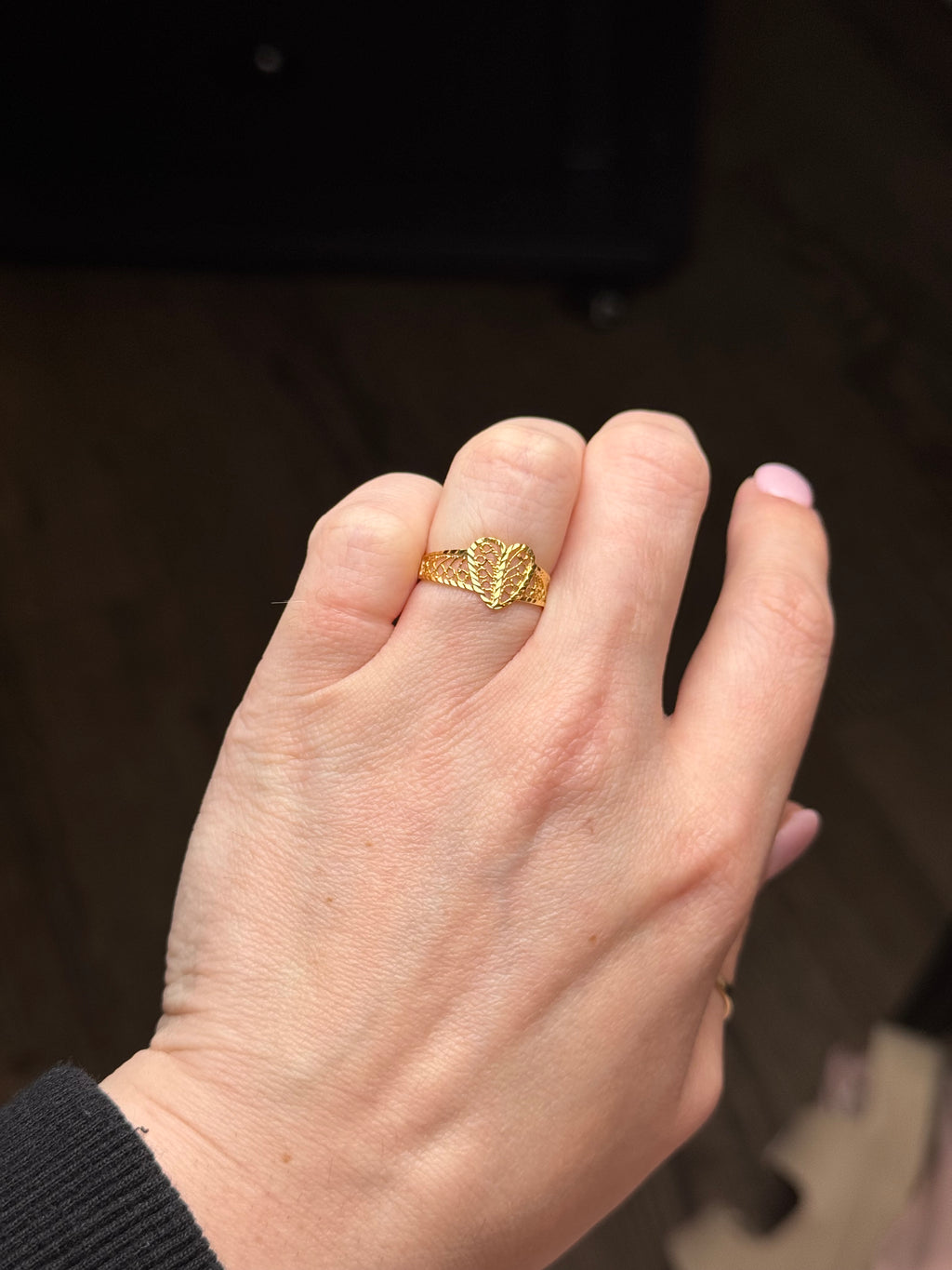 14K Gold Filigree Heart Ring – Size 6.5