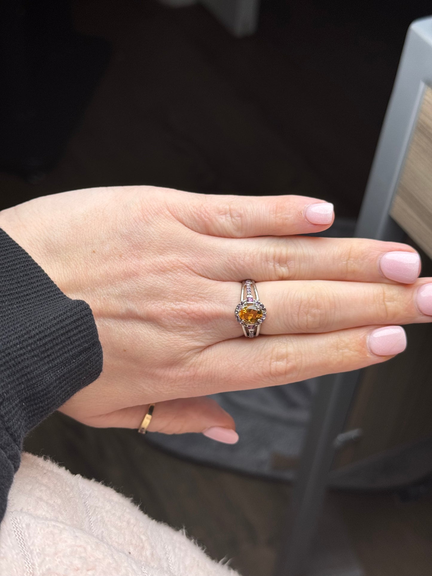 Sterling Citrine and Amethyst Ring - Size 7