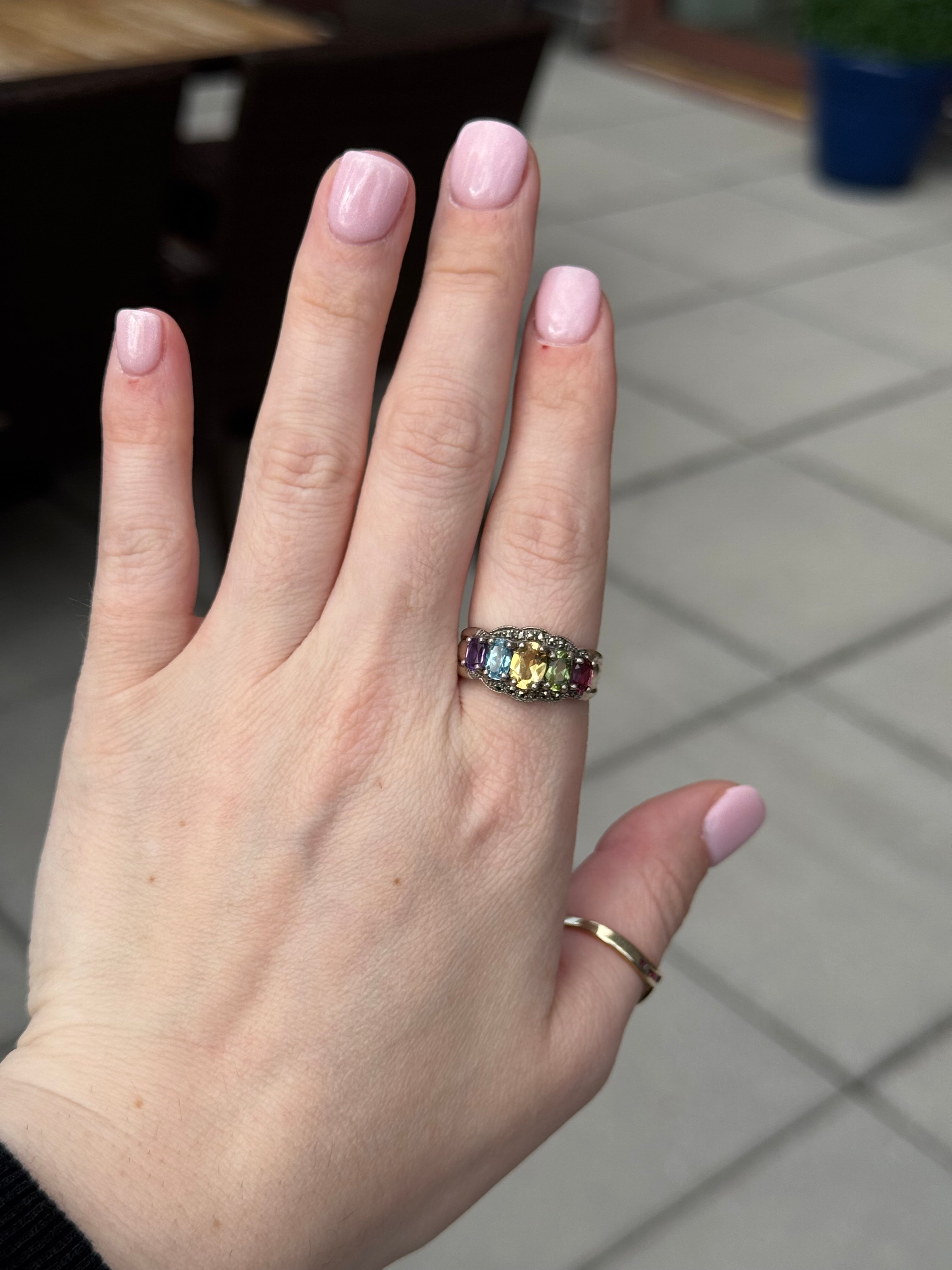 Sterling Silver Multi-Gemstone Ring – Size 10