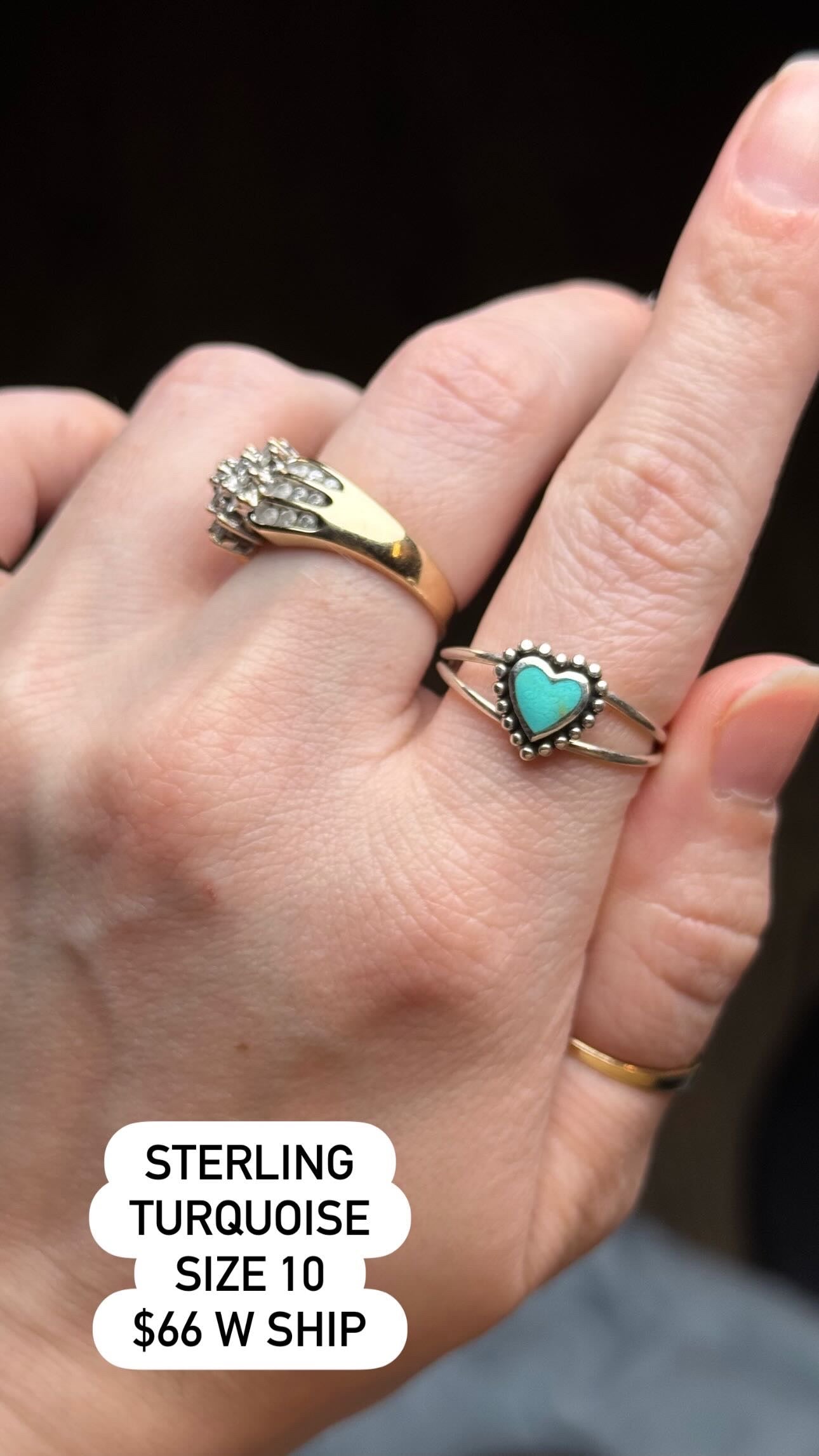 Sterling Silver Turquoise Heart Ring – Size 10