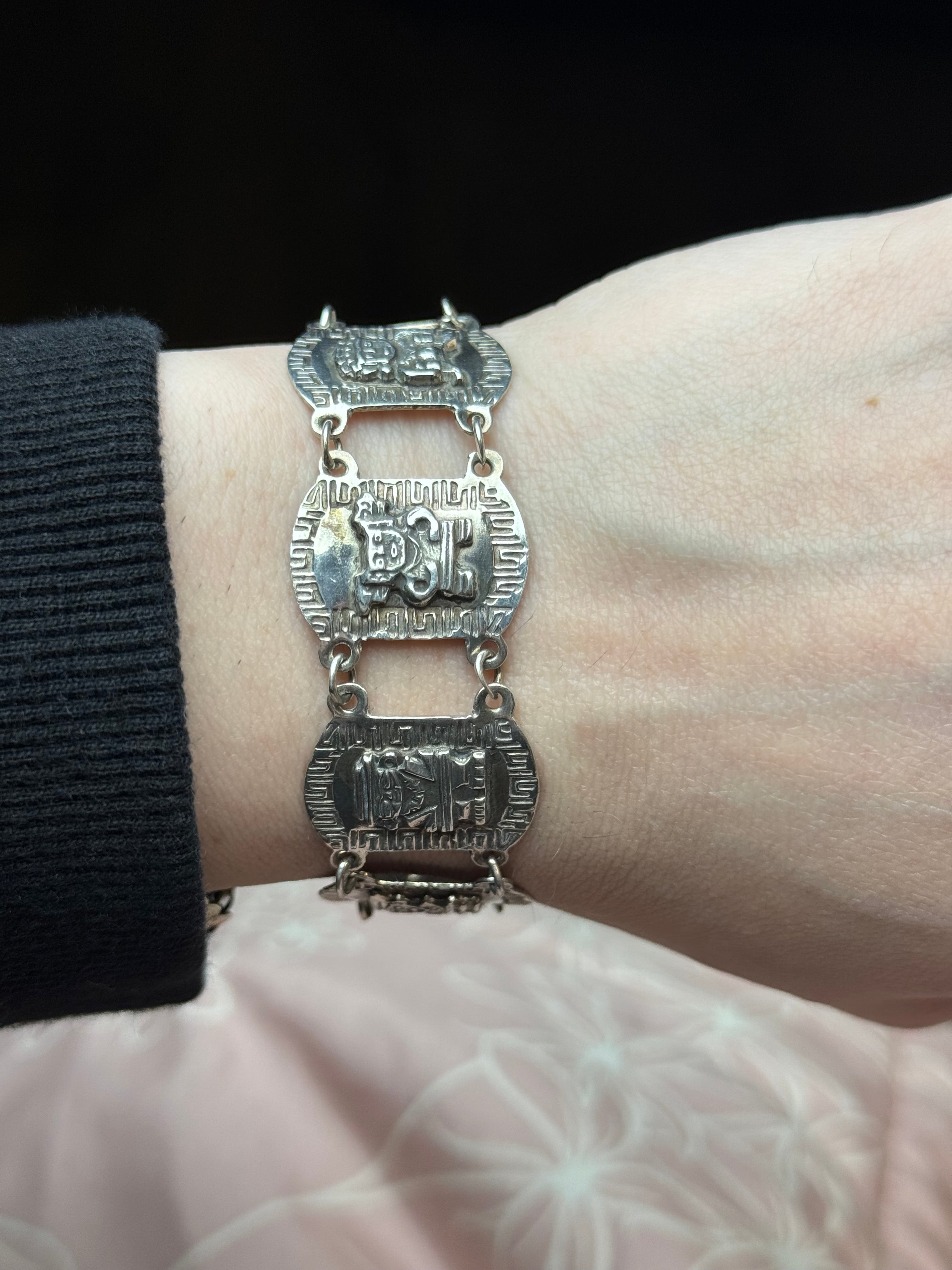 Silver 900 Tribal Deity Panel Bracelet – 6.75 Inches