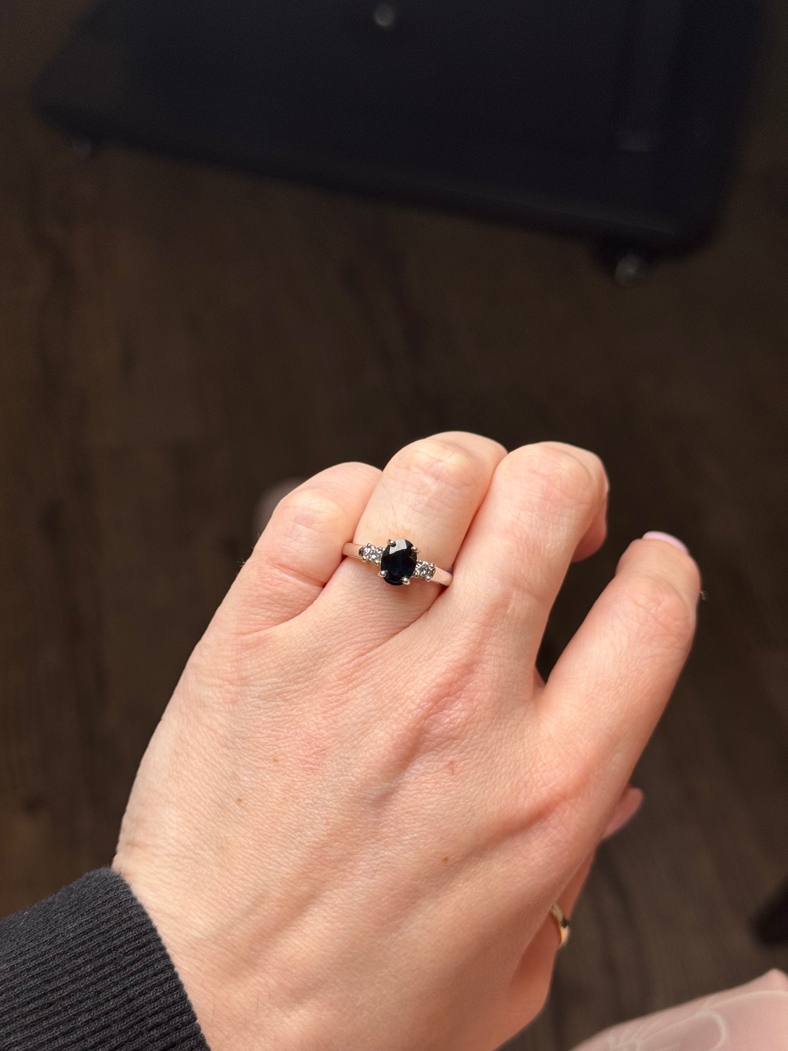 14K White Gold Diamond and Sapphire Ring