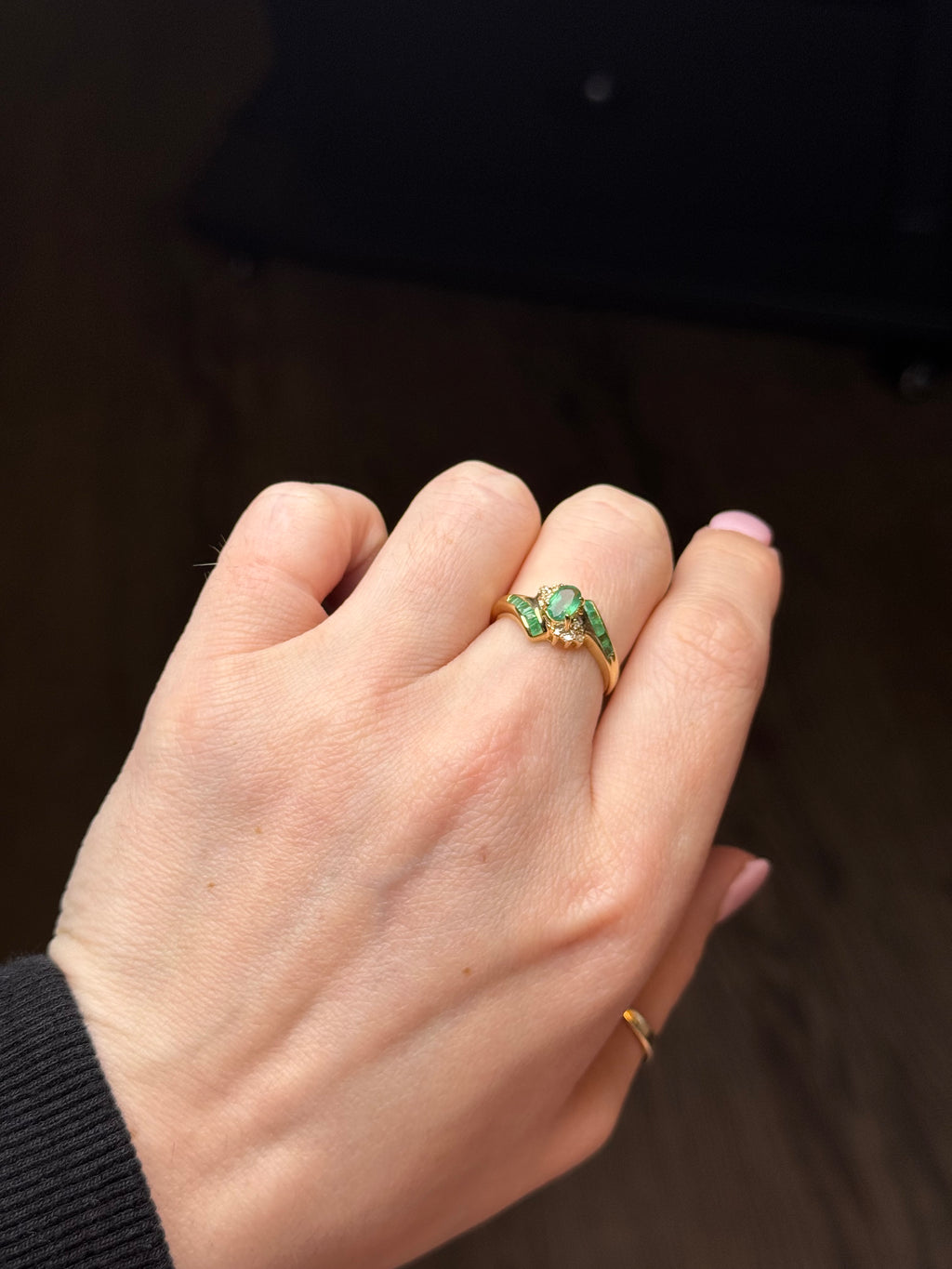 10K Gold Emerald & Diamond Ring – Size 7