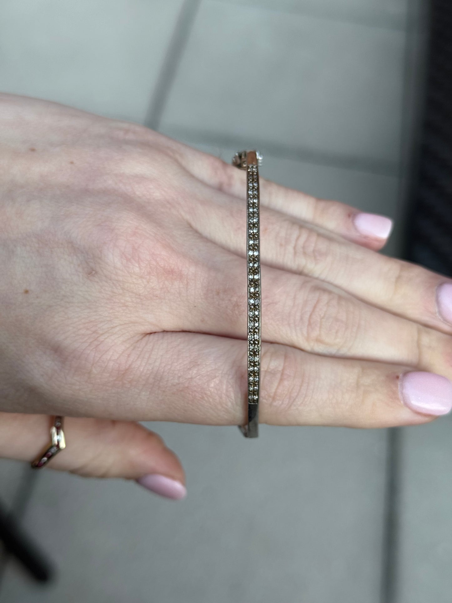 Sterling Diamond Hinged Bangle - Size 7.75