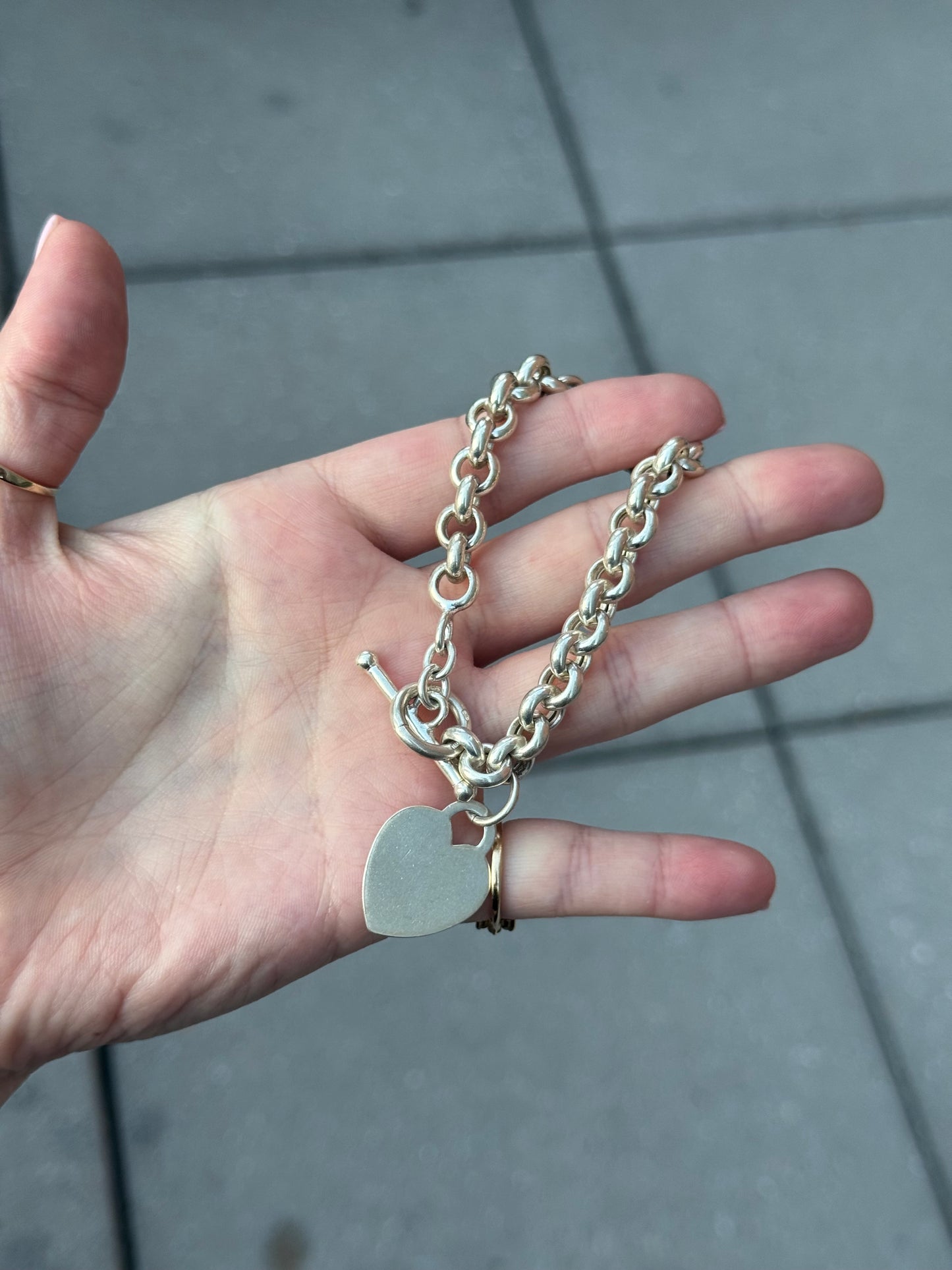 Sterling Heart Toggle Bracelet - size 6.25