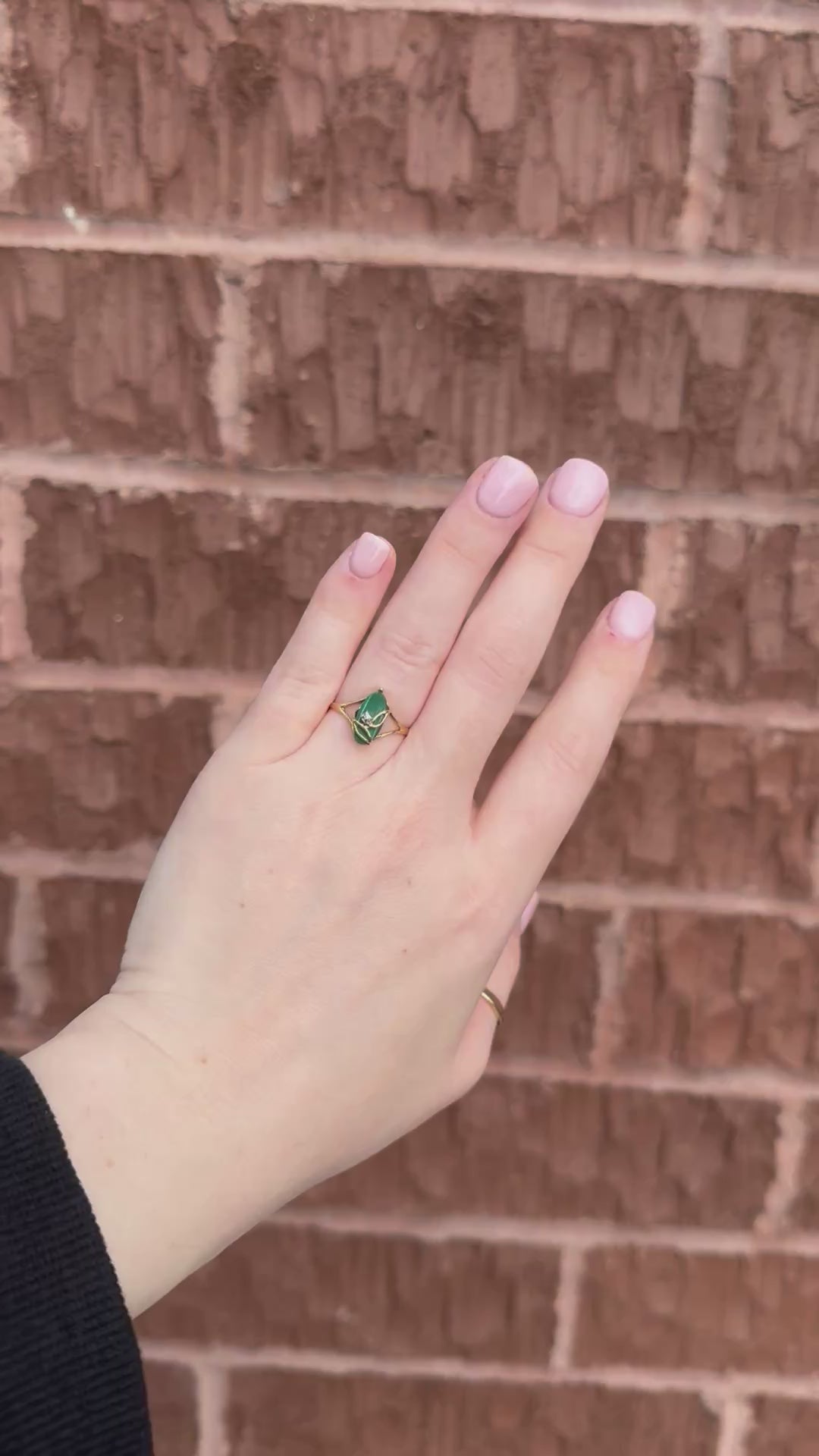 10K Gold Malachite & Diamond Ring – Size 7.5