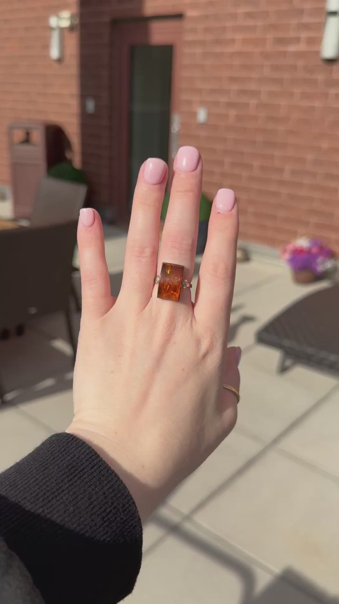 Sterling Amber Ring Size 7.75